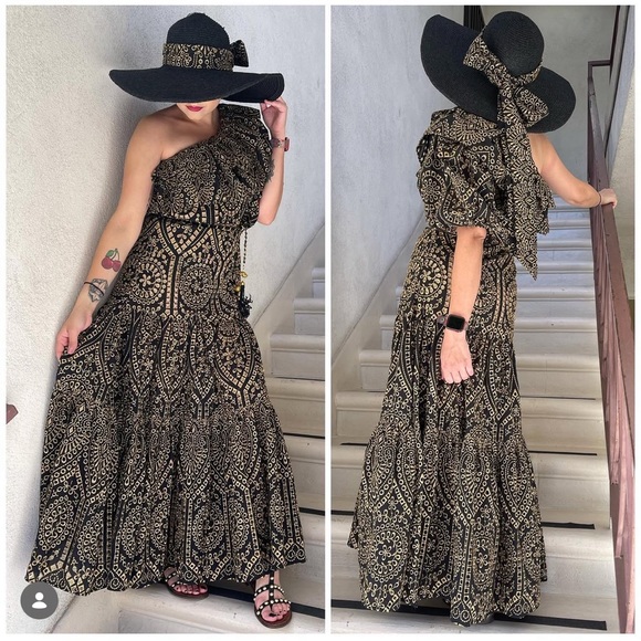 Lisa Marie Fernandez Dresses & Skirts - Lisa Marie Fernandez Arden one-shoulder ruffled black gold eyelet maxi dress 2